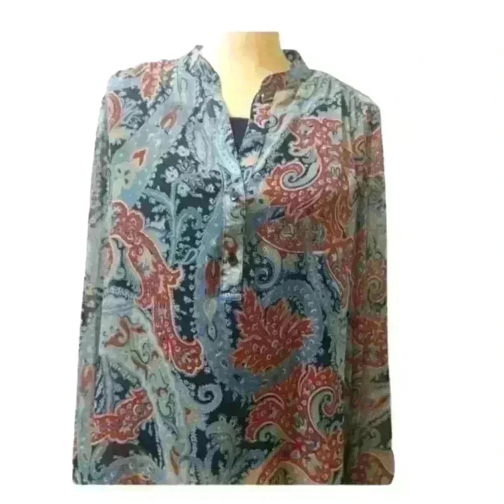 SAGHARBOR Shirt BlouseBlue Paisley Long Sz Large